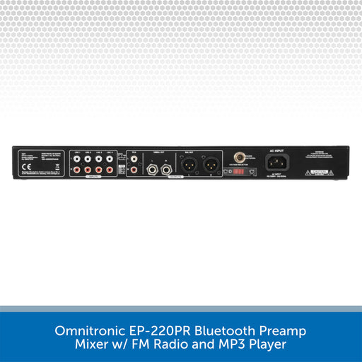 Omnitronic EP-220PR Bluetooth Preamp Mixer w/ FM Radio and MP3 Player