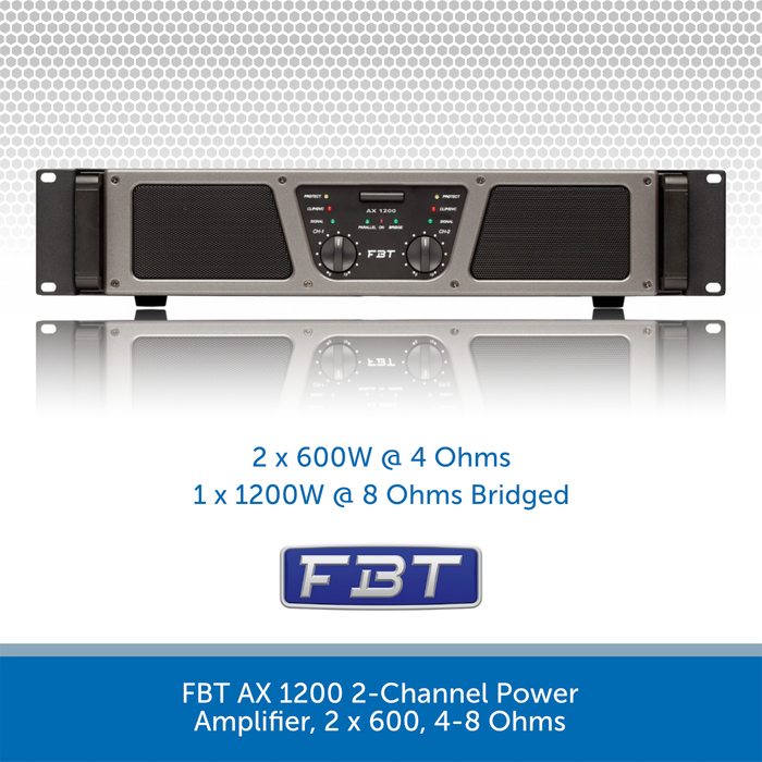 FBT AX 1200 2-Channel Power Amplifier, 2 x 600W, 4-8 Ohms