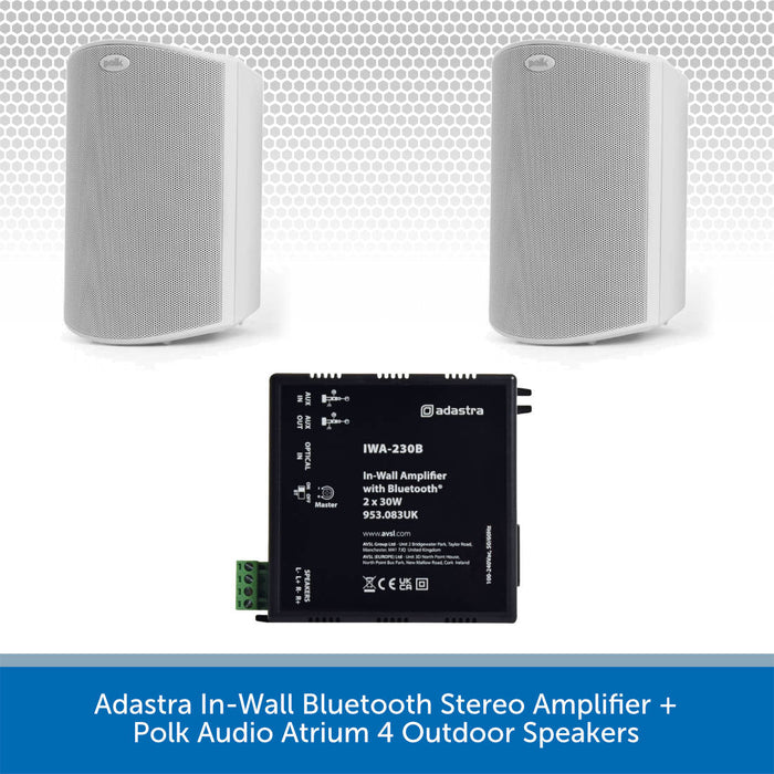 Adastra In-Wall Bluetooth Stereo Amplifier + 2x Polk Audio Atrium 4 Outdoor Speakers