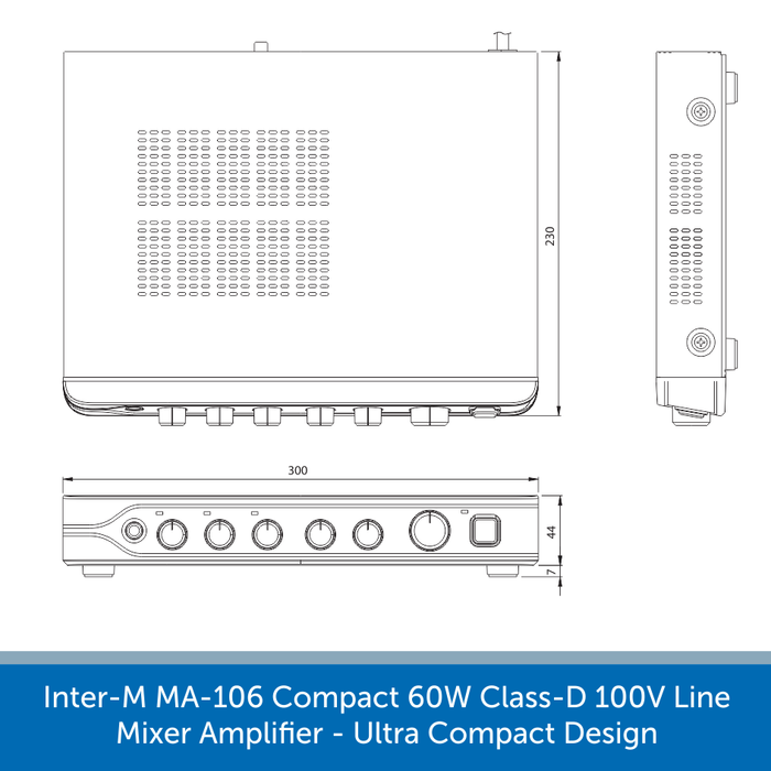 Inter-M MA-106 Compact 60W Class-D 100V Line Mixer Amplifier - Ultra Compact Design