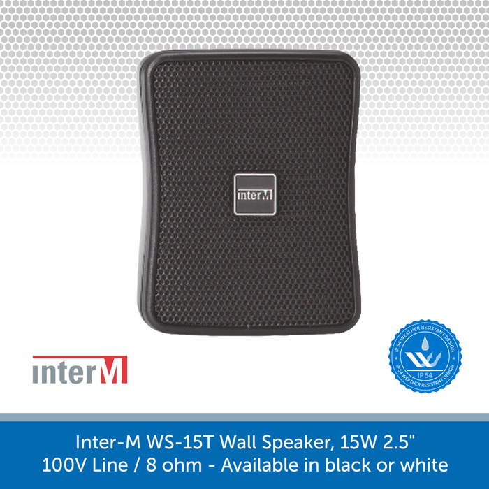 Inter-M WS15T-BK Compact Wall Speaker in Black perfect for Background Music and Voice, IP54 Rated