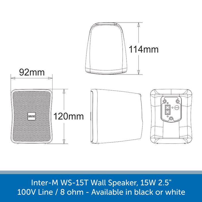 Dimensions for the Inter-M WS15T Compact Wall Speakers