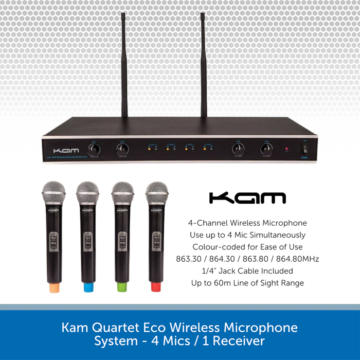 Kam Quartet Eco Wireless Microphone System - 4 Mics / 1 Receiver