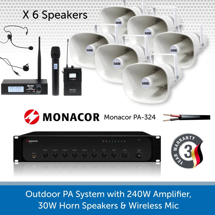 6 Speaker Public Address System with 240W Amp and wireless Mic