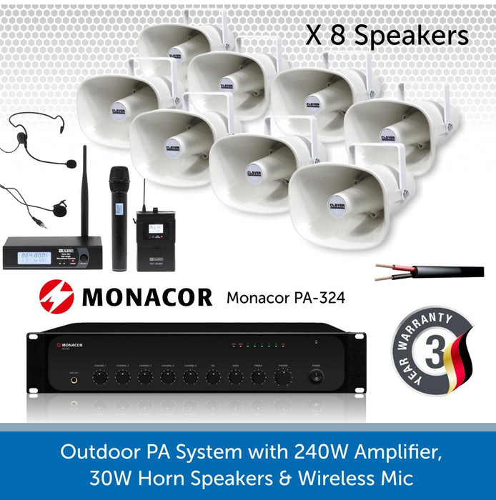 8 Speaker Public Address System with 240W Amp and wireless Mic