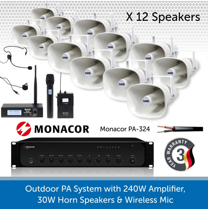 12 Speaker Public Address System with 240W Amp and wireless Mic