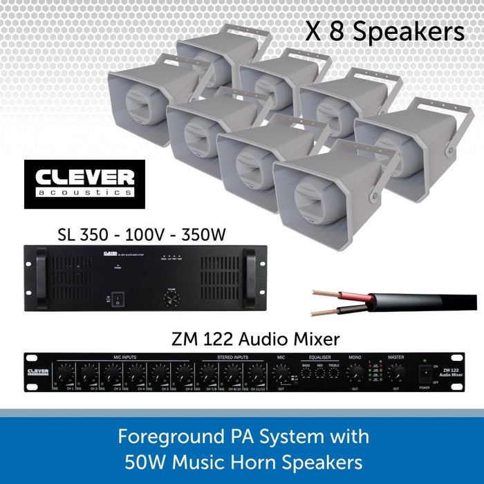 Complete Foreground PA Speaker System with Eight 50W Music Horn Speakers