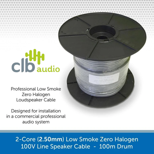 2-Core (2.50mm) Low Smoke Zero Halogen 100V Line Speaker Cable, 100m Drum