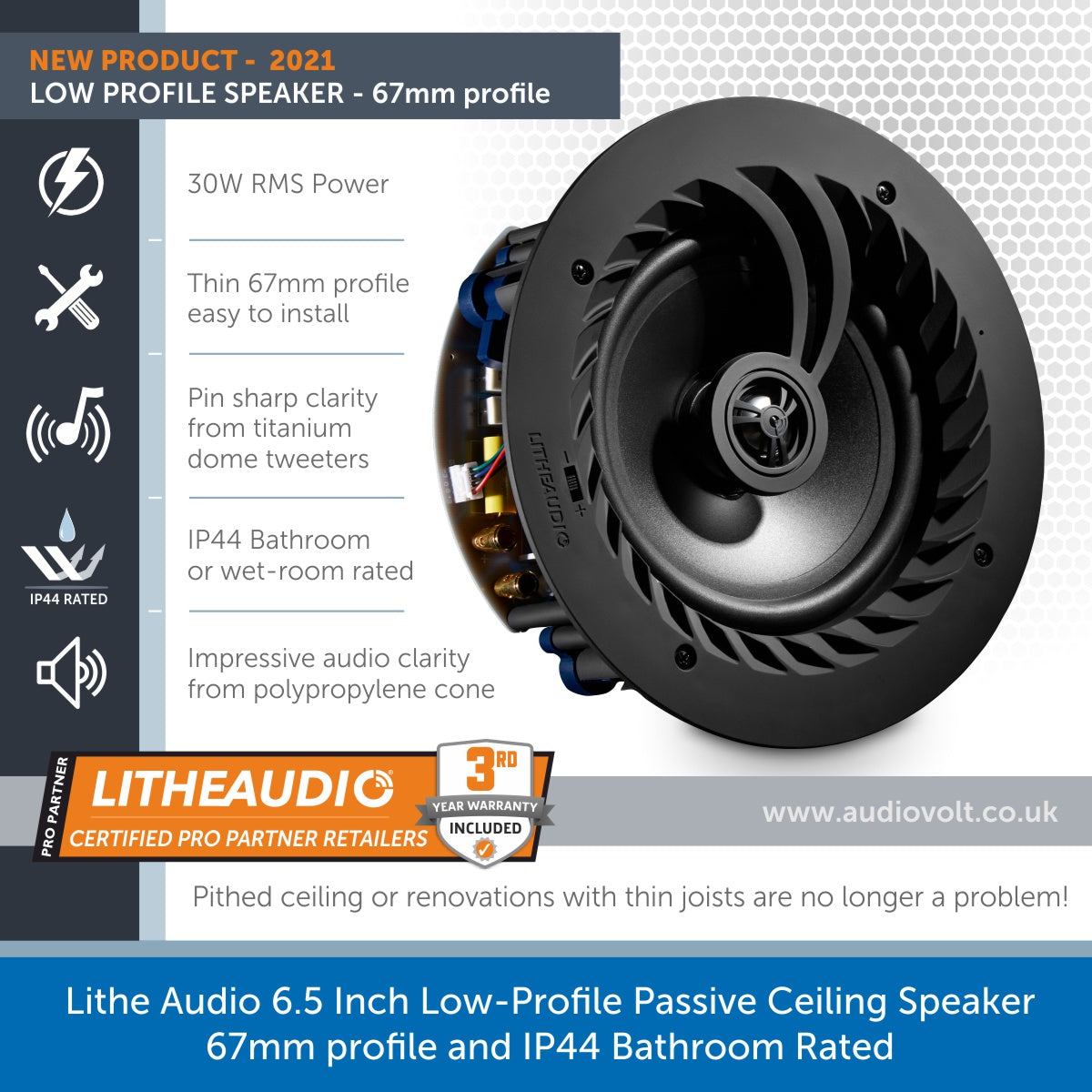Enceinte Encastrable De Plafond Lithe Audio - Haut-parleur Passif Bluetooth Pour Maison, Bureau - 4
