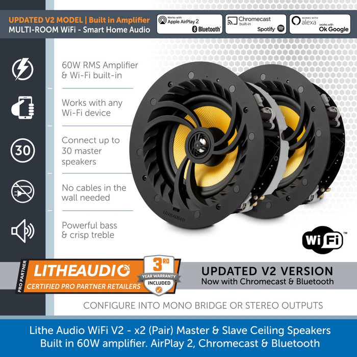 Lithe Audio WiFi V2 Ceiling Speakers Pair Master and Slave