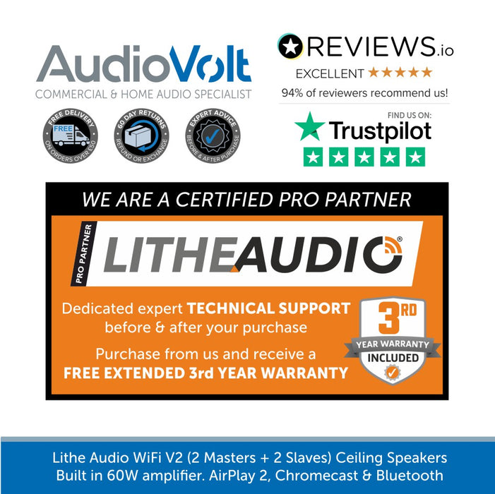 Lithe Audio WiFi V2 Multi Room Ceiling Speakers 2 Masters and 2 Slaves