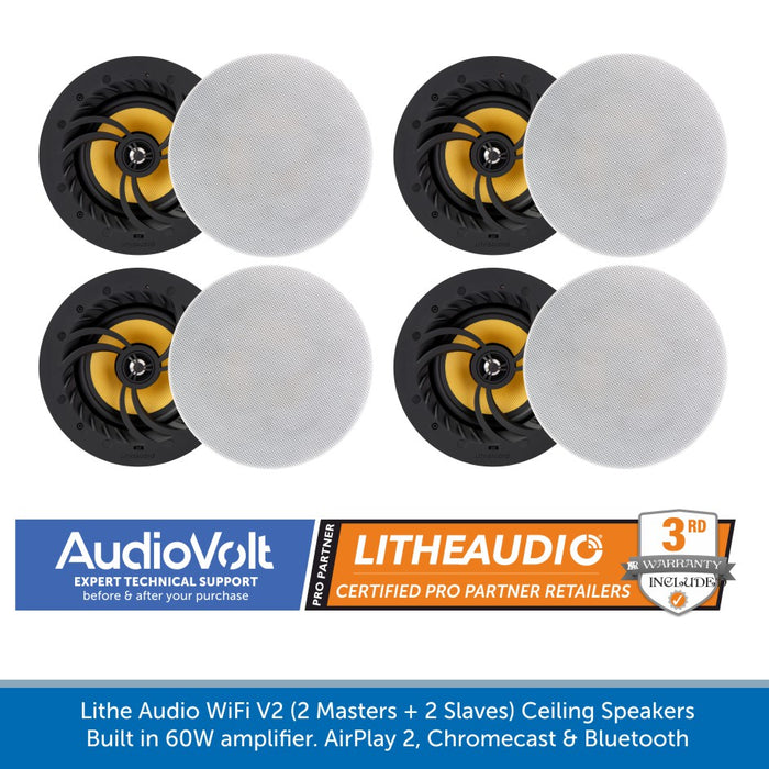 Lithe Audio WiFi V2 Multi Room Ceiling Speakers 2 Masters and 2 Slaves