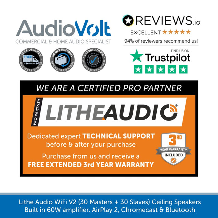 Lithe Audio WiFi V2 Multi Room Ceiling Speakers 30 Masters and 30 Slaves