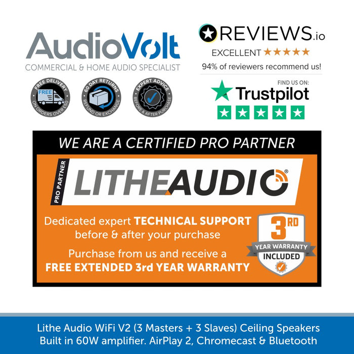 Lithe Audio WiFi V2 Multi Room Ceiling Speakers 3 Masters and 3 Slaves
