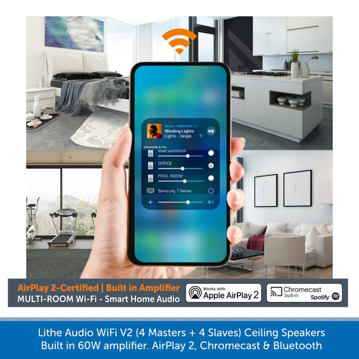 Lithe Audio WiFi V2 Multi Room Ceiling Speakers 4 Masters and 4 Slaves