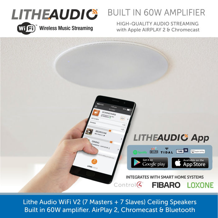 Lithe Audio WiFi V2 Multi Room Ceiling Speakers 7 Masters and 7 Slaves