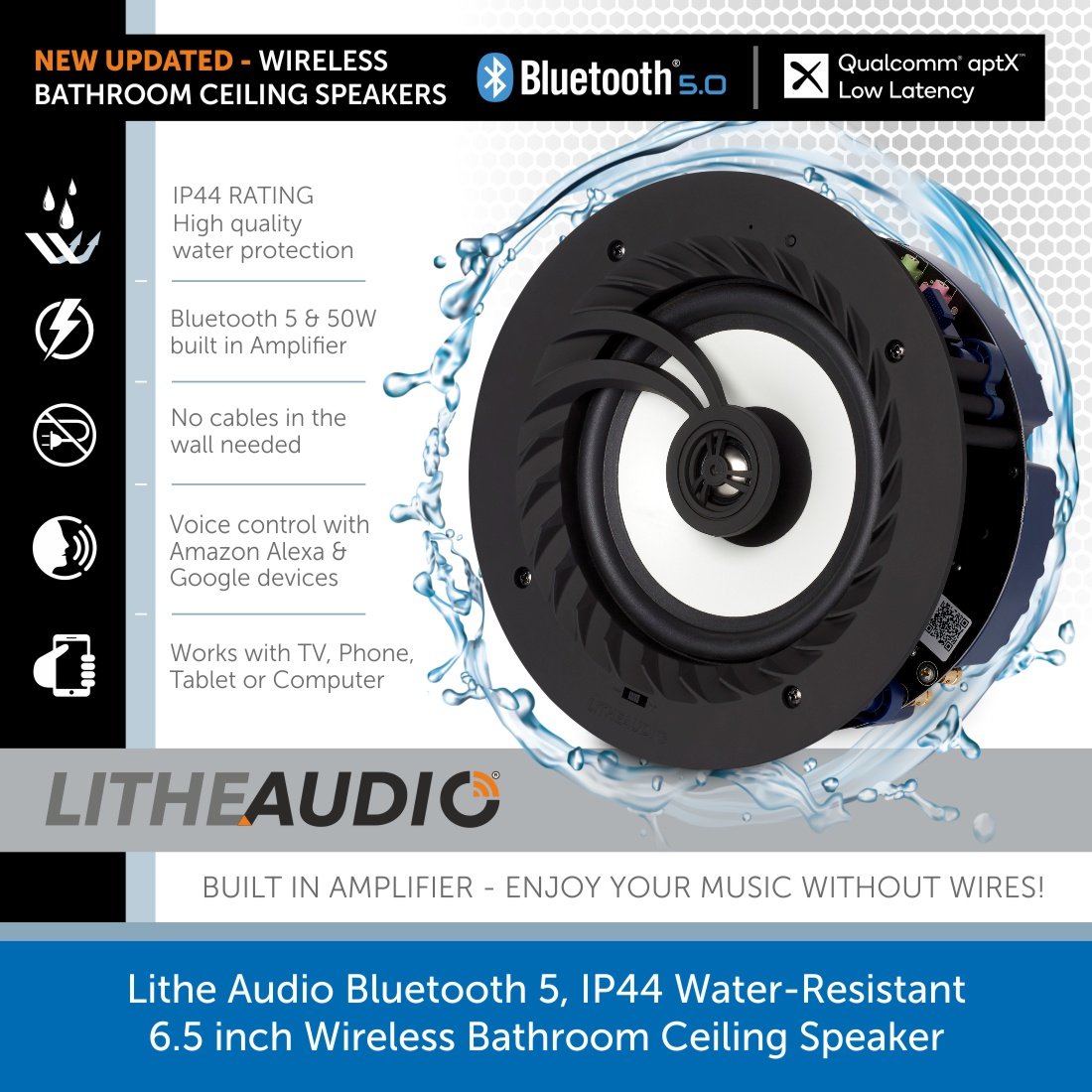 Lithe Audio IP44 Bluetooth Bathroom Ceiling Speaker | Audio Volt