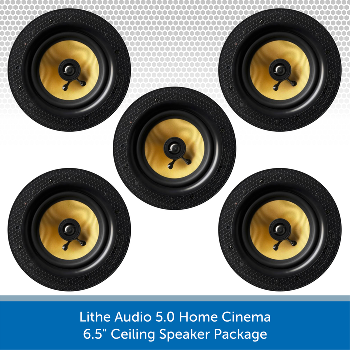 Lithe Audio 5.0 Home Cinema Package - 6.5 inch Passive In-Ceiling Speakers x 5