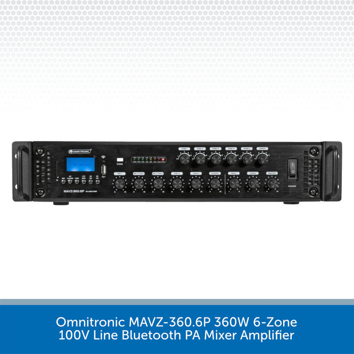 Omnitronic MAVZ-360.6P 360W 6-Zone 100V Line Bluetooth PA Mixer Amplifier