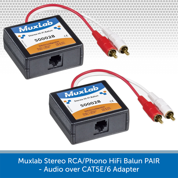 Muxlab Stereo RCA/Phono HiFi Balun PAIR - Audio over CAT5E/6 Adapter