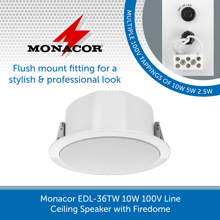 Monacor EDL-36TW 10W 100V Line Ceiling Speaker with Firedome