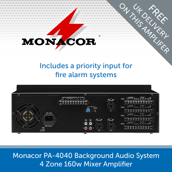 Showing the back of a Monacor PA-4040 4 Zone 160w Mixer Amplifier