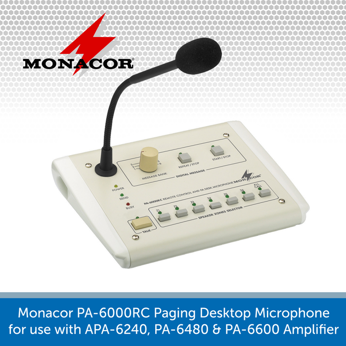 Monacor PA-6000RC Paging Desktop Microphone for use with a PA-6600