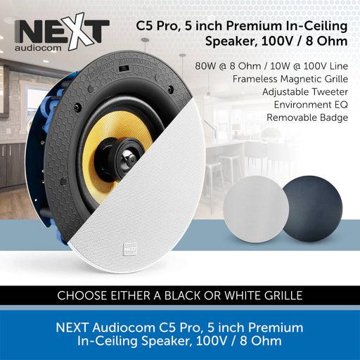 NEXT Audiocom C5 Pro, 5 inch Premium In-Ceiling Speaker, 100V / 8 Ohm