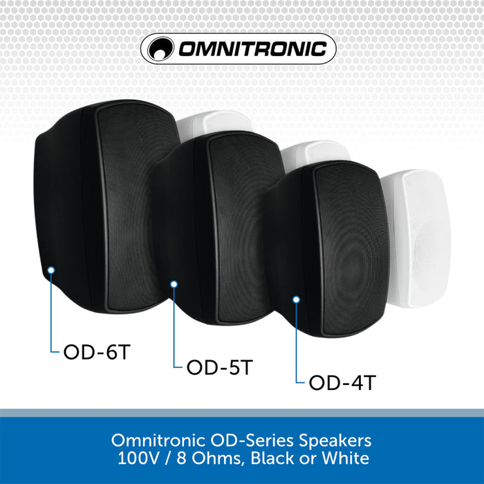 Omnitronic OD-4T 4" IP65 Weatherproof Wall Speakers (Pair), 100V / 8 Ohms, Black or White