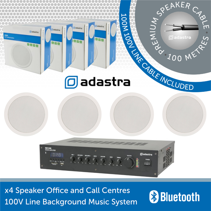 Adastra 4 Speaker Background Music System for Offices and Call Centres - In-Ceiling Speakers 6.5 inch