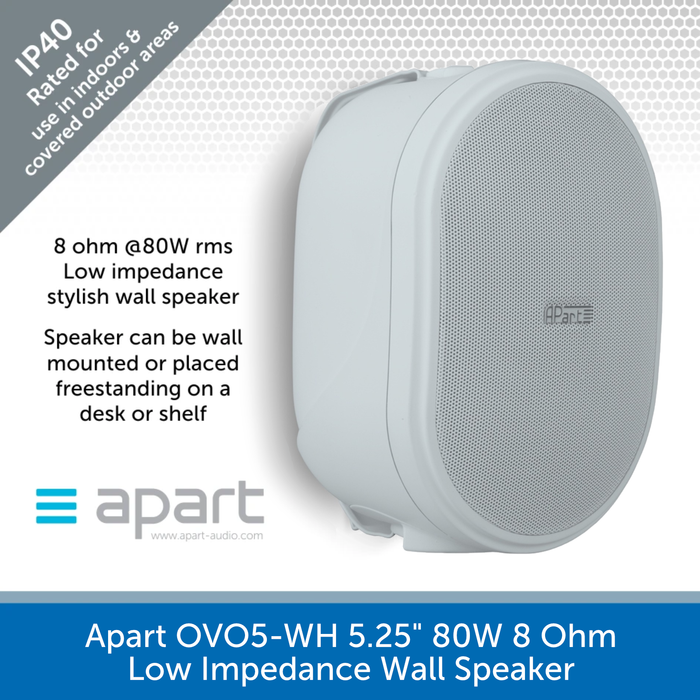 Apart OVO5 (Single) 5.25 inch, 8 Ohm Oval Wall Mount Speaker with Bracket - Black or White