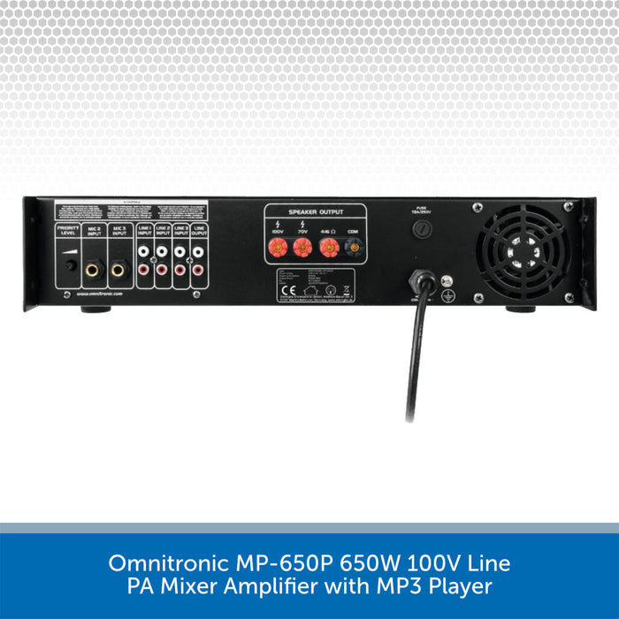 Omnitronic MP-650P 650W 100V Line PA Mixer Amplifier with MP3 Player