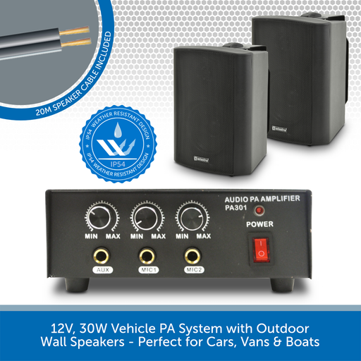 weekend Caius leeuwerik 12V, 30W Vehicle PA System with Outdoor Wall Speakers | Audio Volt — Audio  Volt