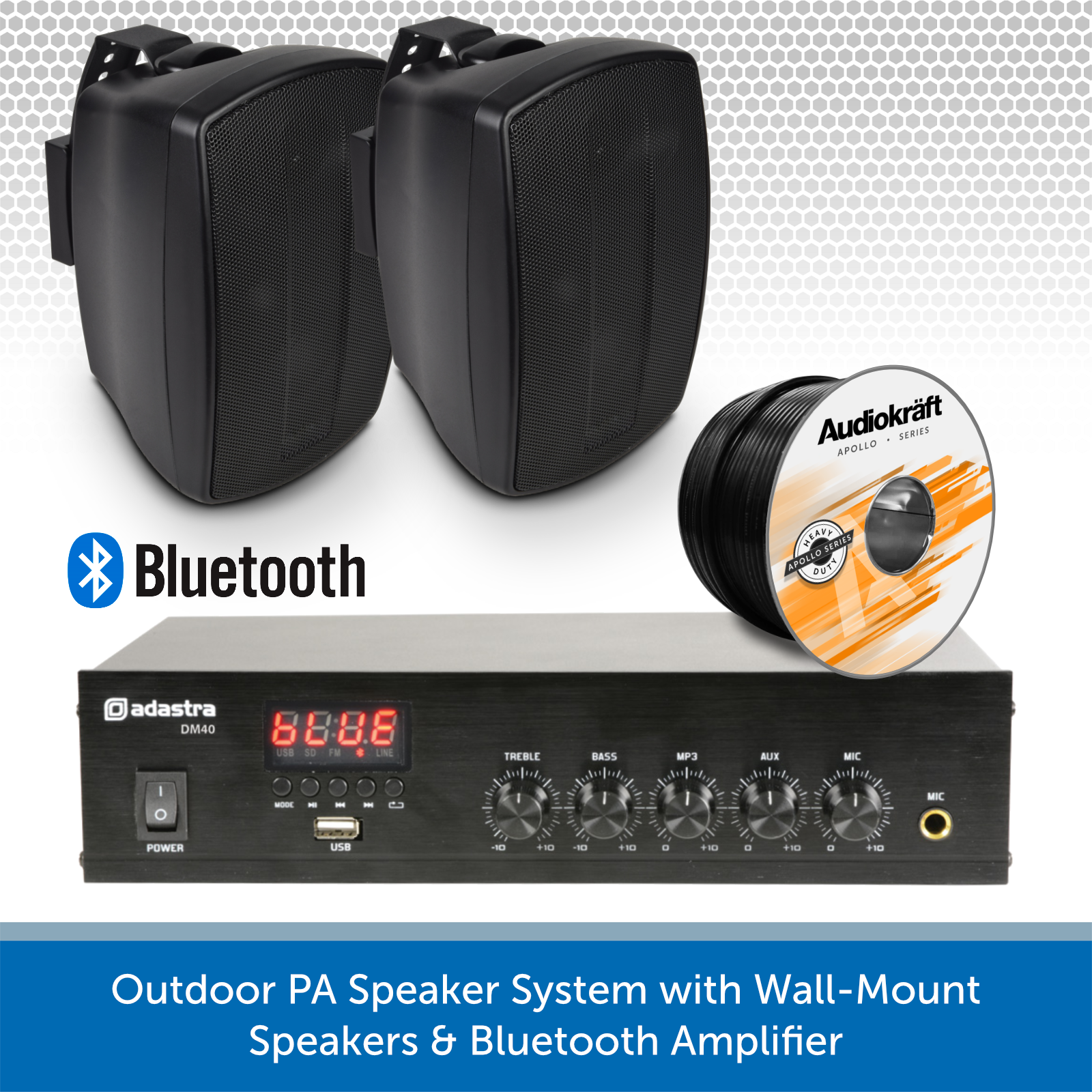 Outdoor PA Speaker System with Wall Mount Speakers Bluetooth Amplifier 2 Black