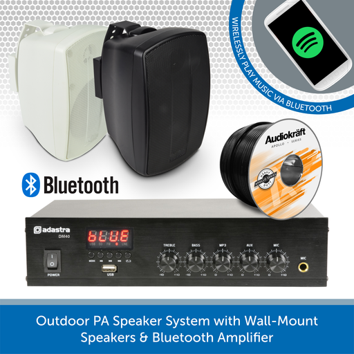 Outdoor PA Speaker System with Wall-Mount Speakers & Bluetooth Amplifier