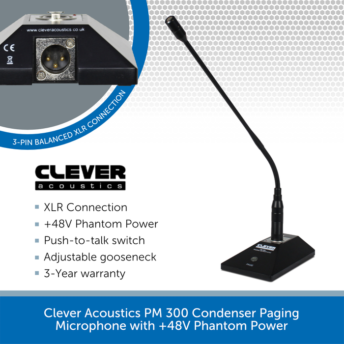 Clever Acoustics PM 300 Condenser Paging Microphone with +48V Phantom Power