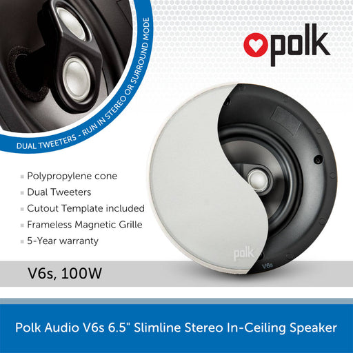 Polk Audio V6s 6.5" Slimline Stereo In-Ceiling Speaker