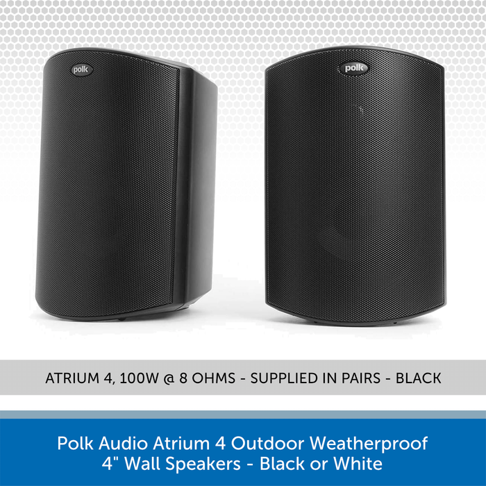 Polk Audio Atrium 4 Outdoor Weatherproof 4 inch Wall Mount Speakers - Black or White