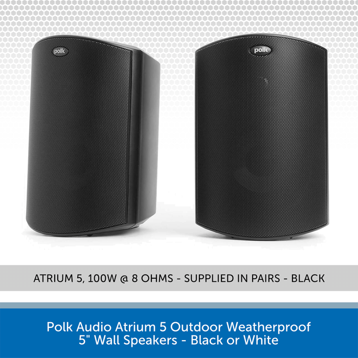 Polk Audio Atrium 5 Outdoor Weatherproof 5" Wall Speakers - Black