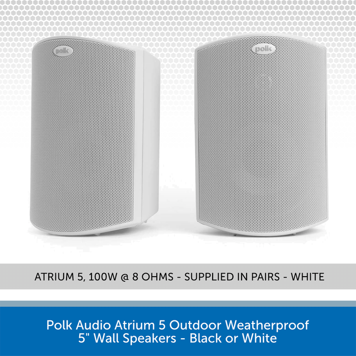 Polk Audio Atrium 5 Outdoor Weatherproof 5" Wall Speakers - White