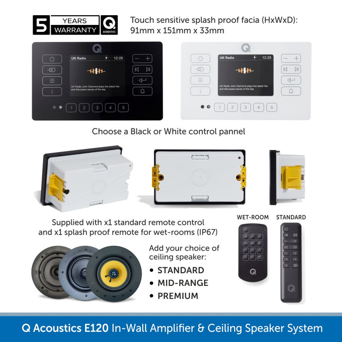 Q Acoustics E120 Installed Wireless HiFi System, Bluetooth Streaming