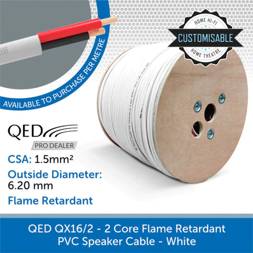 QED QX16/2 - 2 Core Flame Retardant PVC Speaker Cable - White (Custom Length)