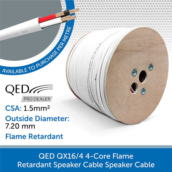 QED QX16/4 4-Core Flame Retardant Speaker Cable, White PVC (Custom Length)