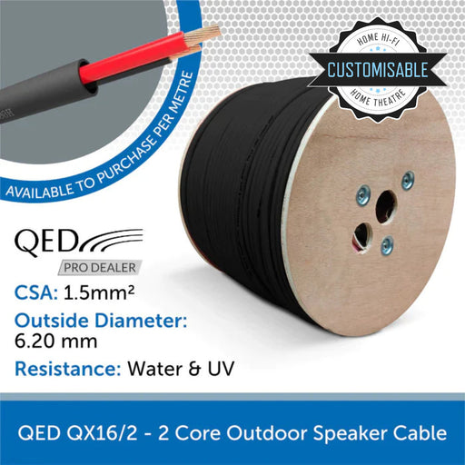 QED QX16/2 - 2 Core Outdoor Speaker Cable - Black (Custom Length)