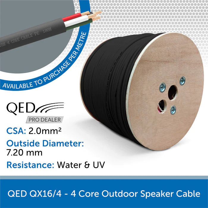 QED QX16/4 - 4 Core Outdoor Speaker Cable - Black (Custom Length)