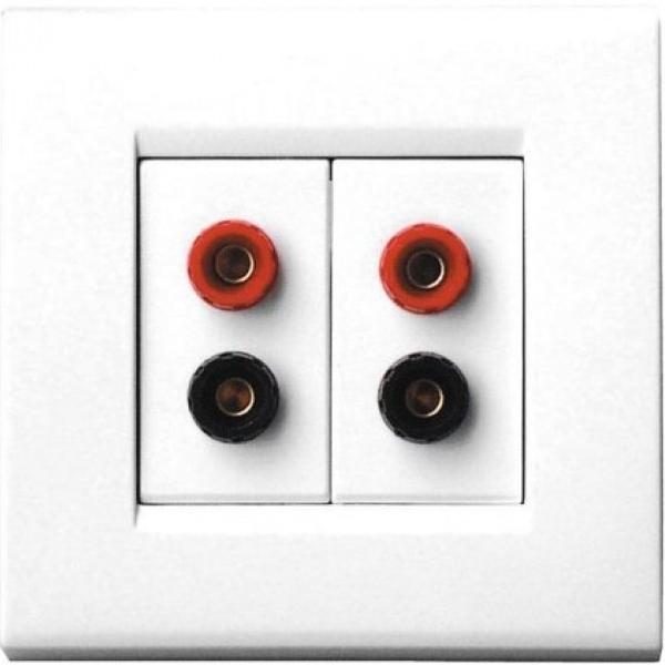 QED WM11 Dual Speaker Cable Wall Plate, 1 Gang, White