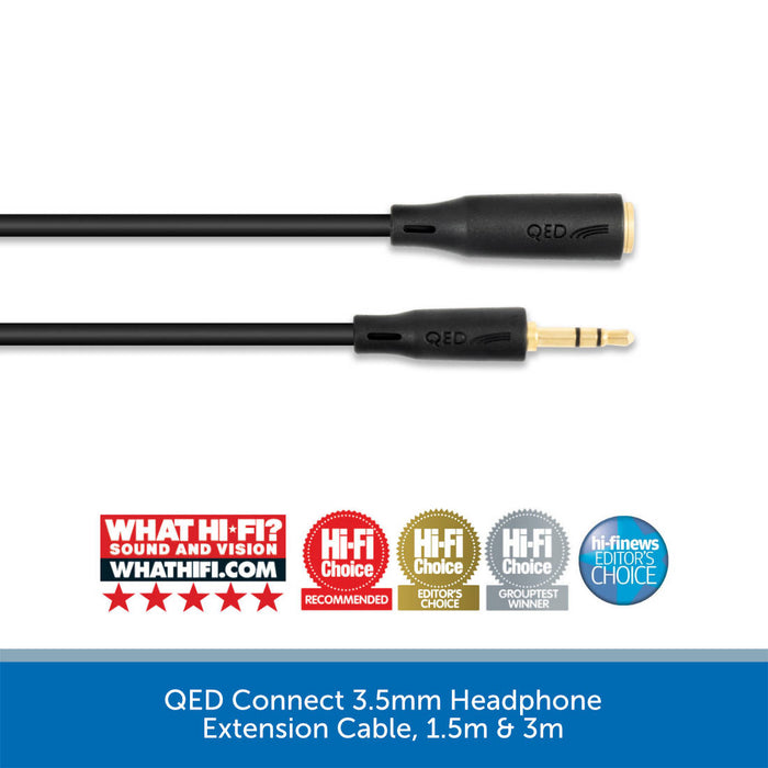 QED Connect 3.5mm Jack to 3.5mm Socket Headphone Extension Cable -1.5m & 3m