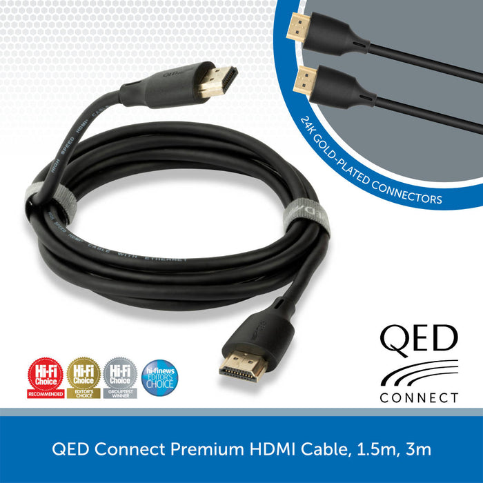 QED Connect Premium HDMI Cable, 1.5m, 3m