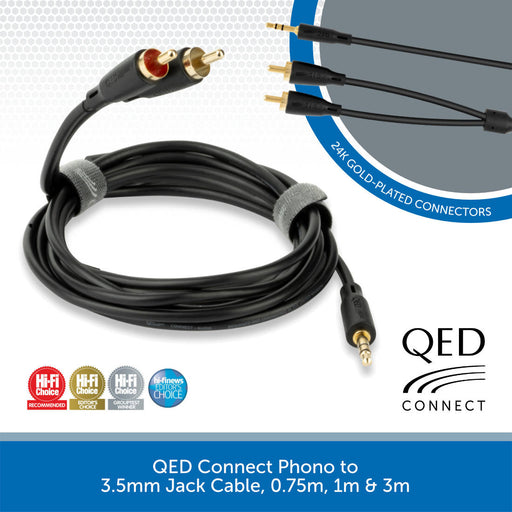 QED Connect 3.5mm Jack to Phono Cable, 0.75m, 1m & 3m