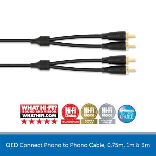QED Connect Phono to Phono Cable, 0.75m, 1m & 3m